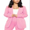 Plus Size Pants Suit Womens Casual Solid Open Front Blazer with Pencil Pants Set Long Sleeve Office Outfits Pink view 3