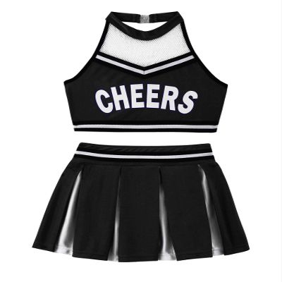 Moily Girls Classic Cheerleading Team Uniform Mesh Splice Crop Top with Pleated Boxer Skirts Rooter Stage Suit Mesh Black 12-14 Years