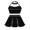 Moily Girls Classic Cheerleading Team Uniform Mesh Splice Crop Top with Pleated Boxer Skirts Rooter Stage Suit Mesh Black 12-14 Years view 4