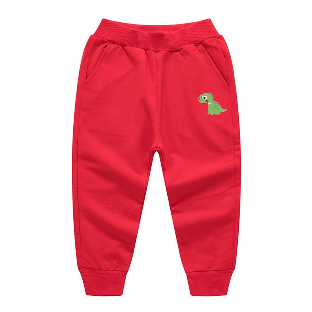 EISHOW Toddler Boys Girls Dinosaur Sweatpants Cartoon Print Sports Jogging Active Pants Kids Casual Cotton Elastic Trousers (1 Pack-red,7-8 Years,7 Years,8 Years)