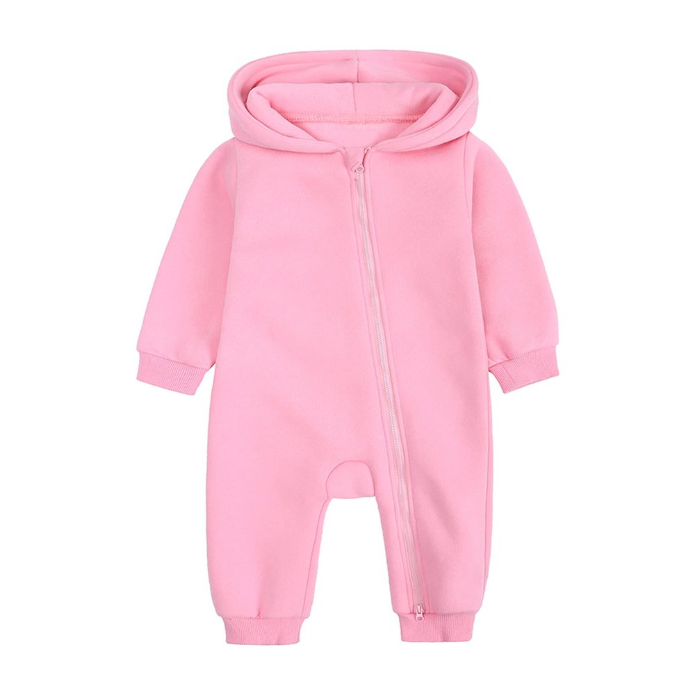 Newborn Baby Boy Hooded Romper One Piece Long Sleeve Hoodie Playsuit Jumpsuit Solid Fall Winter Outfit (Pink, 9-12 Month)