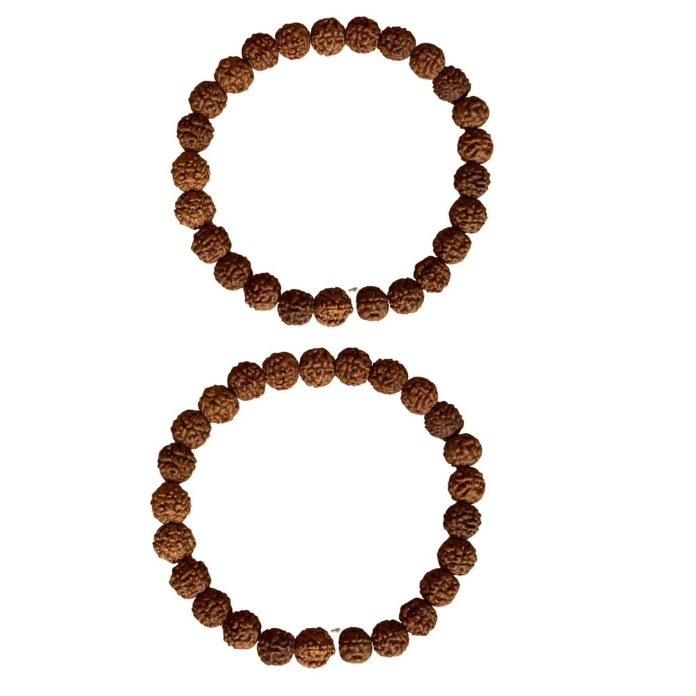 NAISHA 5 Mukhi Rudraksha Bracelet Pack of 2, Stretchable 7mm Wrist Mala