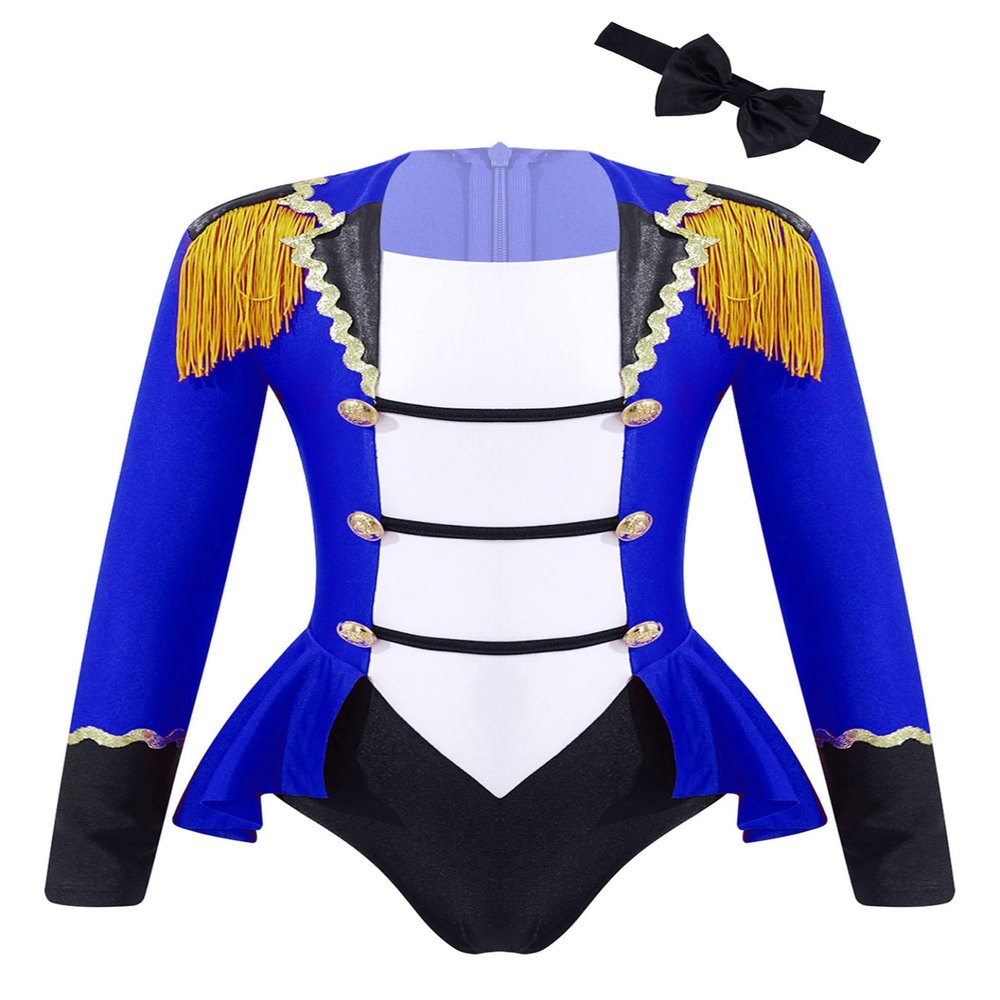 Manyakai Kids Girls Circus Ringmaster Jumpsuit Tailcoat Rompers Carnival Theme Party Fancy Dress up Blue 6 Years