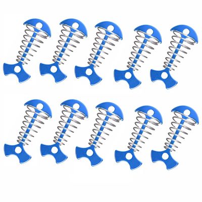 tooloflife Aluminium Alloy Fishbone Deck Anchor Pegs, Portable Camping Tent Nail with Spring Buckle, Outdoor Camping Accessoriness, Pack of 10, Blue