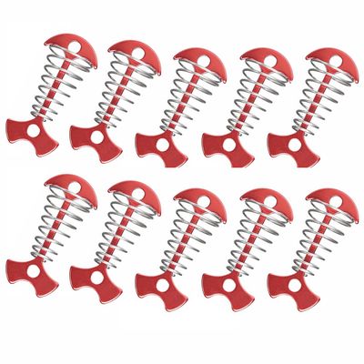 tooloflife Aluminium Alloy Fishbone Deck Anchor Pegs, Portable Camping Tent Nail with Spring Buckle, Outdoor Camping Accessoriness, Pack of 10, Red