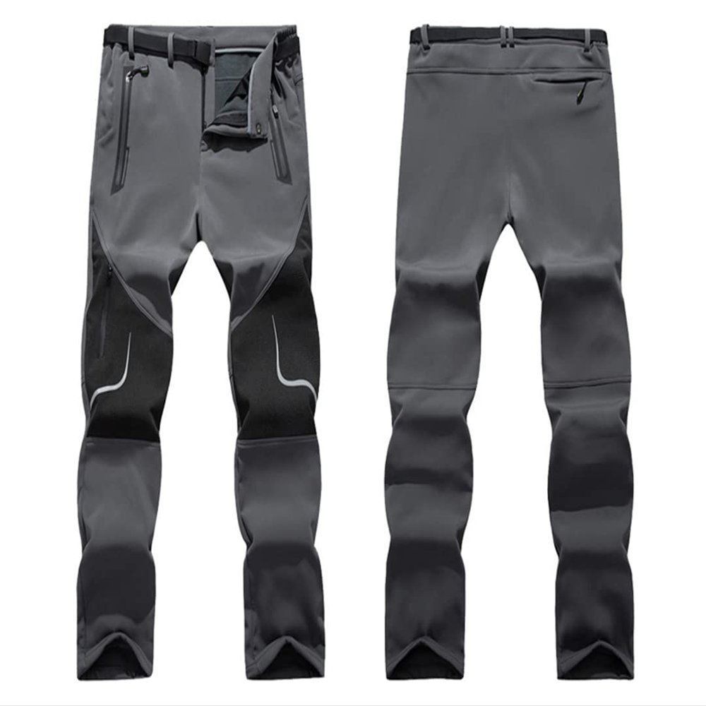 Male Outdoor Travel Trousers Thick Warm Soft Shell Camping Hiking Skiing Pant Light Gray 5XL