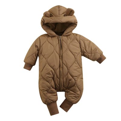 BeQeuewll Baby Boy Girl Winter Coat Zipper Puffer Jacket Long Sleeve Hooded Jumpsuit Snowsuit Romper Outwear (Brown, 6-12 Months)