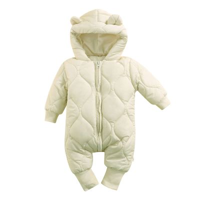 BeQeuewll Baby Boy Girl Winter Coat Zipper Puffer Jacket Long Sleeve Hooded Jumpsuit Snowsuit Romper Outwear (Apricot, 6-12 Months)
