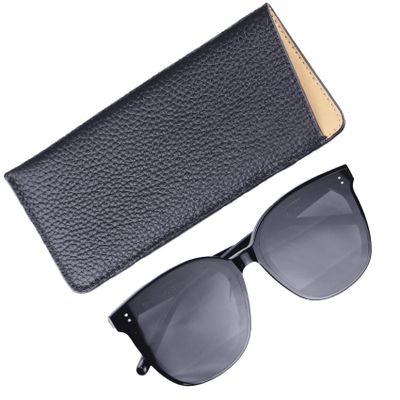 WAYNE'S DOG Genuine Leather Slip in Glasses Sleeve Eye Glasses Case Pouch, Sunglasses Case Holder (Black-Litchi Leather)