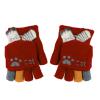 Convertible Flip Top Gloves,Winter Wool Knitted Fingerless Gloves with Mitten Cover for Toddler Kids Girls Boys 2-8 Yrs (Cat Footprint, Red) view 1