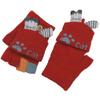 Convertible Flip Top Gloves,Winter Wool Knitted Fingerless Gloves with Mitten Cover for Toddler Kids Girls Boys 2-8 Yrs (Cat Footprint, Red) view 2