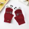 Convertible Flip Top Gloves,Winter Wool Knitted Fingerless Gloves with Mitten Cover for Toddler Kids Girls Boys 2-8 Yrs (Cat Footprint, Red) view 3