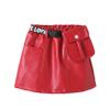 JEATHA Toddler Baby Girls PU Leather Skirt Letter Printed Waist Belt A Line Mini Dress with Pocket Red 1 4-5 Years view 1