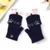 Greenery-GRE Convertible Flip Top Gloves,Winter Wool Knitted Fingerless Gloves with Mitten Cover for Toddler Kids Girls Boys 2-8 Yrs (Cat Footprint, Navy Blue) view 3