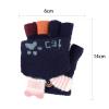 Greenery-GRE Convertible Flip Top Gloves,Winter Wool Knitted Fingerless Gloves with Mitten Cover for Toddler Kids Girls Boys 2-8 Yrs (Cat Footprint, Navy Blue) view 4