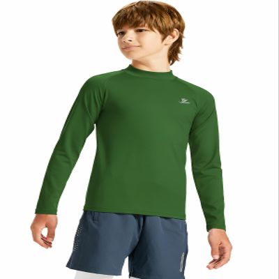 DEVOROPA Youth Boys Compression Thermal Shirts Long Sleeve Undershirt Fleece Baselayer Mock Top Green L