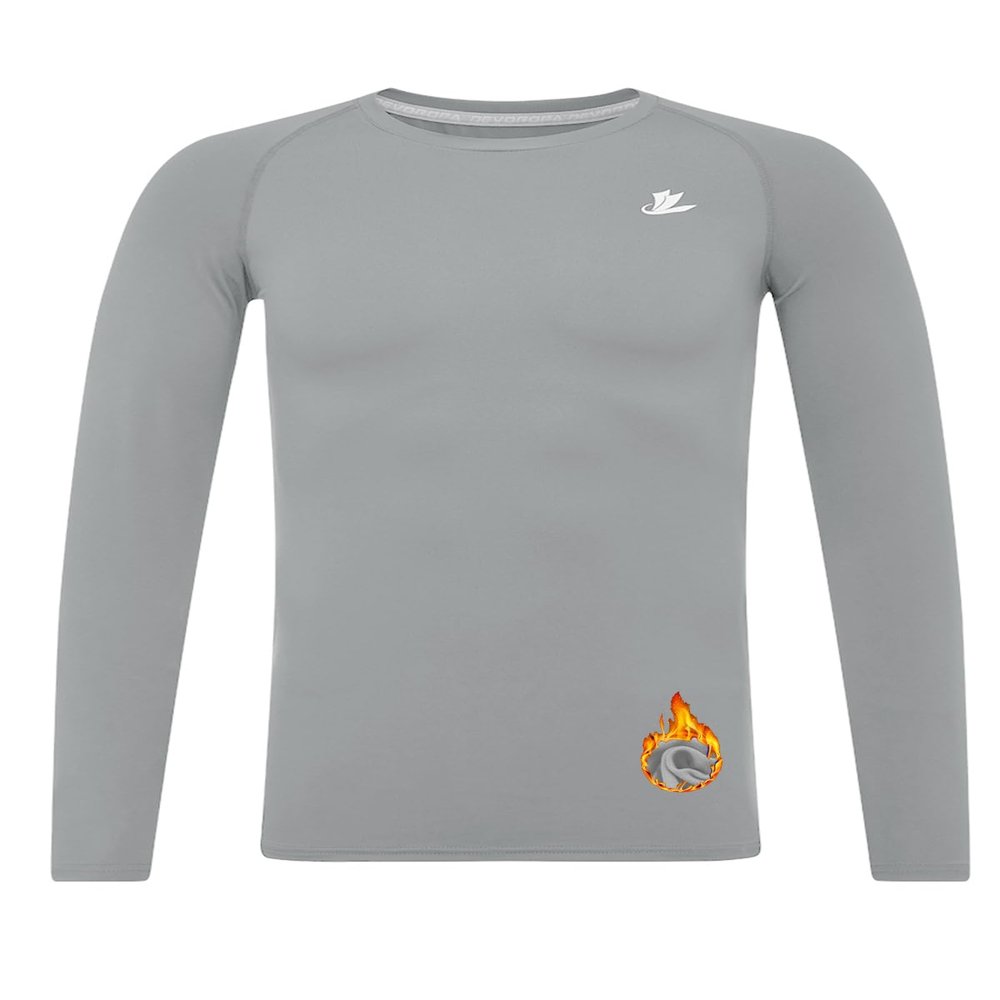 DEVOROPA Youth Boys Compression Thermal Shirt Long Sleeve Kids Fleece Baselayer Soccer Baseball Undershirt Light Gray XS