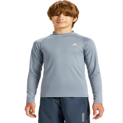DEVOROPA Youth Boys Compression Thermal Shirts Long Sleeve Undershirt Fleece Baselayer Mock Top Light Gray M