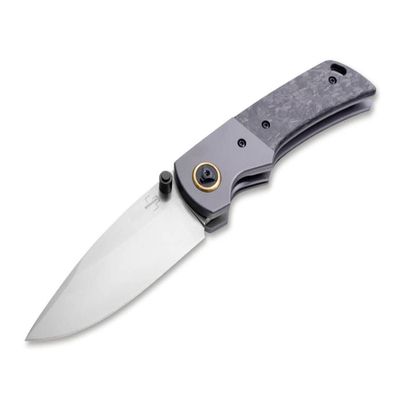 BKER PLUS Gulu Pro Marble Carbon Fiber Titanium Folding Pocket Knife, Linerlock, D2 Steel Blade, Designed by Steve Kelly