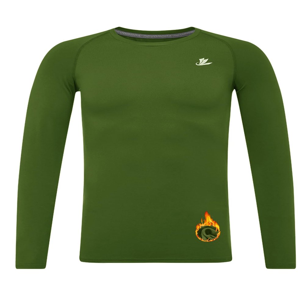 DEVOROPA Youth Boys Compression Thermal Shirt Long Sleeve Kids Fleece Baselayer Soccer Baseball Undershirt Green L