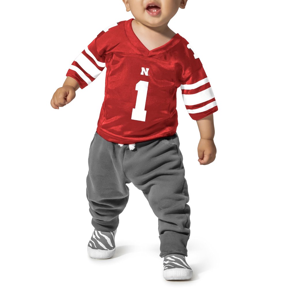 Little King NCAA Infant-Touchdown Pass-Team Football Jersey-Nebraska-Red #1-6 Months