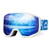 STOMP Ski/Snowboarding Goggles 100% UV400 Protection Replaceable Lens/Straps Goggle for Men, Women & Youth (White Frame/Blue Lens VLT 15%) view 1