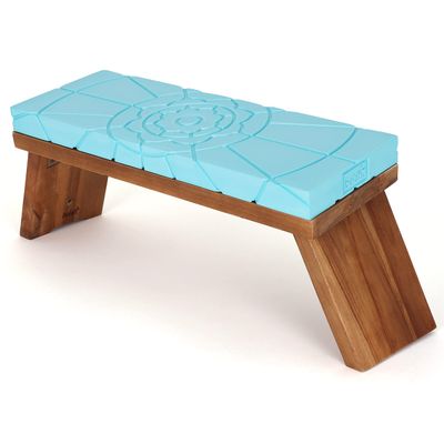 Belari Teak Meditation Bench - Meditation Seat - Meditation Stool - Kneeling Meditation Chair - Portable Folding Meditation Bench - Seiza Yoga Meditation Bench - Prayer Bench (Sky Blue/Teak)