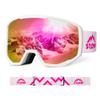 STOMP Ski/Snowboarding Goggles 100% UV400 Protection Replaceable Lens/Straps Goggle for Men, Women & Youth (White Frame/Pink Lens VLT 14%) view 1