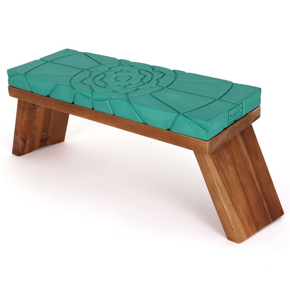 Belari Teak Meditation Bench - Meditation Seat - Meditation Stool - Kneeling Meditation Chair - Portable Folding Meditation Bench - Seiza Yoga Meditation Bench - Prayer Bench (Teal Green/Teak)