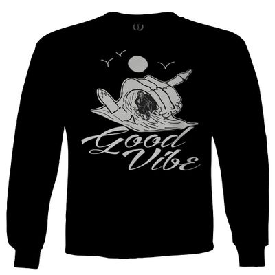0386. Dope Skeleton Summer Vacations Beach Good Vibe surf Surfing Men's Long Sleeve t Shirt (Black, Medium)