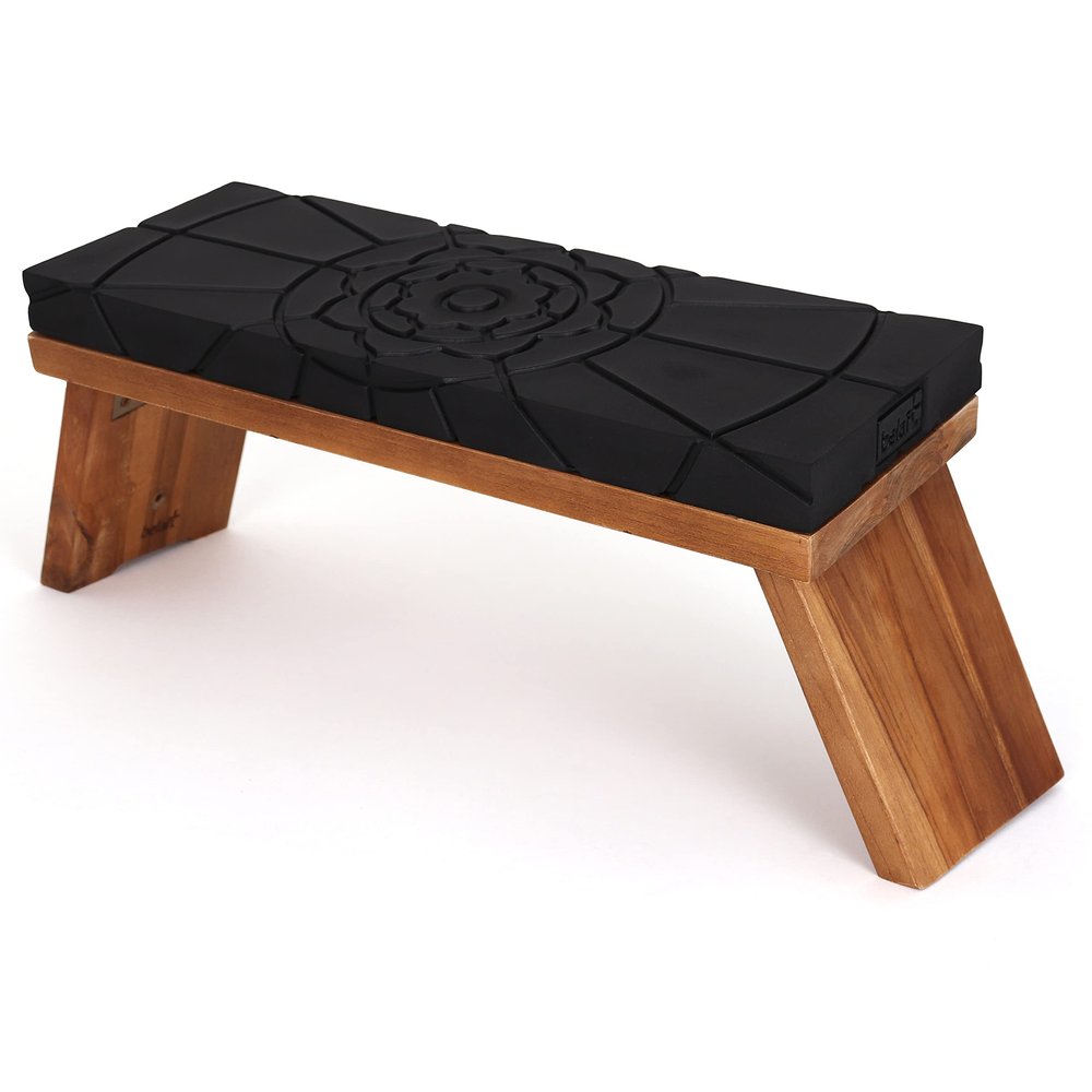 Belari Teak Meditation Bench - Meditation Seat - Meditation Stool - Kneeling Meditation Chair - Portable Folding Meditation Bench - Seiza Yoga Meditation Bench - Prayer Bench (Black/Teak)