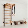 BenchK 211B+A076 Wallbars, Stall Bars, Swedish Ladder, Gymnastic Ladder with 8 Beech Oval Rungs, Adjustable Beech Wooden Pull Up Bar and Gymnastic Accessories Such as Wooden Rings view 2