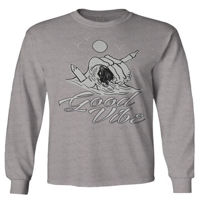 0386. Dope Skeleton Summer Vacations Beach Good Vibe surf Surfing Men's Long Sleeve t Shirt (Light Gray Large)