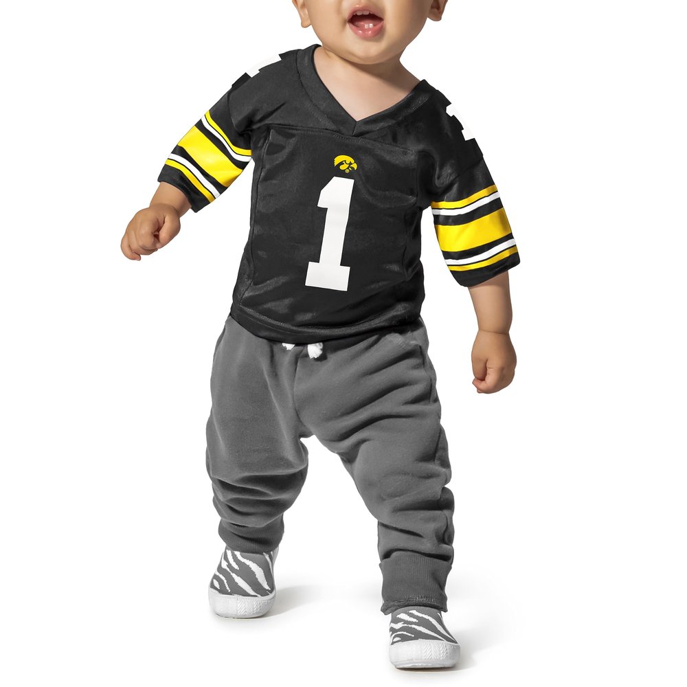 Little King NCAA Infant-Touchdown Pass-Team Football Jersey-Iowa-Black #1-12 Months
