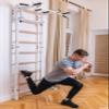 BenchK - Wooden Swedish Ladder Wall Stall - Indoor Chin Up Bar Workout Equipment, Physical Therapy, Gymnastics, Fitness (WallBars + Convertible Pullup Bar, White) view 4