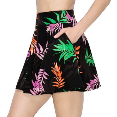 ALWAYS Women's Flared Mini Skater Skirt - High Waisted Casual Stretch Basic Skirt 1777 Black Green Large