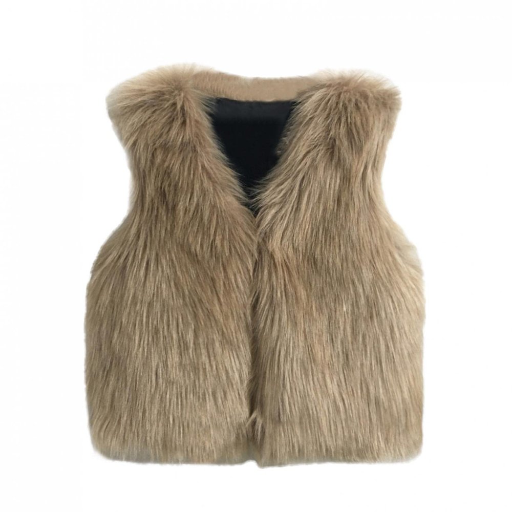 Moonker Girls Faux Fur Waistcoat for 0-5 Years Old,Baby Girls Children Kids Winter Warm Clothes Thick Vest Coat Outwear Khaki