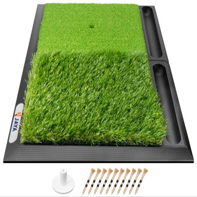 JAYA 25" x 17" Golf Hitting Mat with Ball Tray, Heavy Rubber Base, Fairway & Rough Turf Golf Training Mat, Golf Tees and Rubber Tee Holder Included, Portable Golf Practice Mat for Indoor and Outdoor