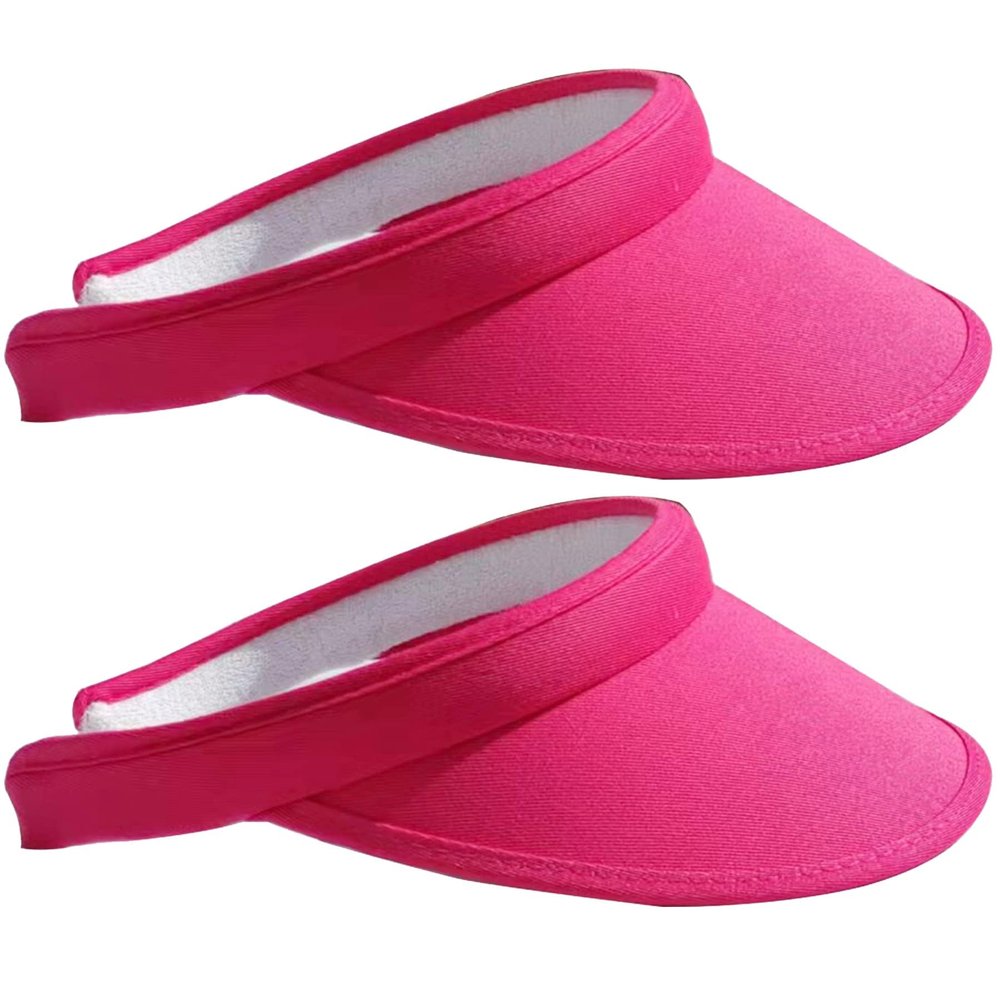 2 Pack Sun Visor Hats Women Men Clip On Wide Brim Visors Hat Outdoor Sports Golf Beach Travel Tennis Caps (Fuchsia)