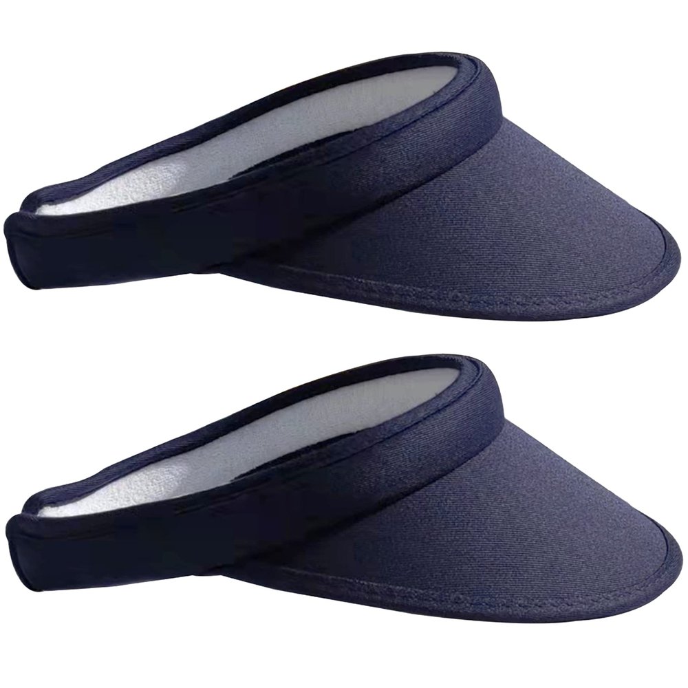 2 Pack Clip On Visors Hats Women Men Wide Brim Sun Visor-Hat UV Protection Adjustable Outdoor Sports Golf Tennis Travel Beach Sunhat Cap Headwear Cotton Navy Blue