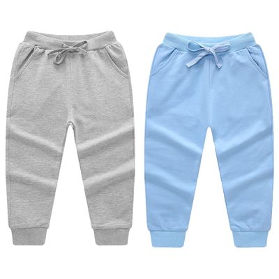 EISHOW Toddler Baby 2 Pack Cotton Active Jogger Pants, Kids Boys Girls Casual Athletic Sweatpants Pants with Drawstring Pocket (2 Pack-Light Blue&Gray,1-2 Years,1 Year,2 Years)