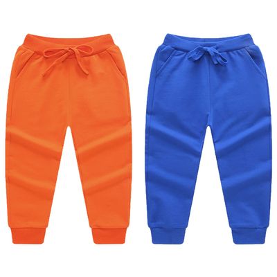 EISHOW Toddler Baby 2 Pack Cotton Active Jogger Pants, Kids Boys Girls Casual Athletic Sweatpants Pants with Drawstring Pocket (2 Pack-Orange&Color Blue,1-2 Years,1 Year,2 Years)