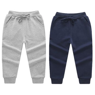EISHOW Toddler Baby 2 Pack Cotton Active Jogger Pants, Kids Boys Girls Casual Athletic Sweatpants Pants with Drawstring Pocket (2 Pack-Navy&Gray,1-2 Years,1 Year,2 Years)