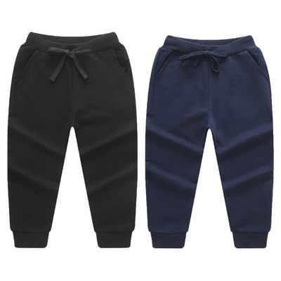 EISHOW Toddler Baby 2 Pack Cotton Active Jogger Pants, Kids Boys Girls Casual Athletic Sweatpants Pants with Drawstring Pocket (2 Pack-Navy&Black,1-2 Years,1 Year,2 Years)