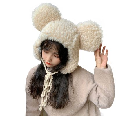 Fleece Animal Hood Hats Winter Trapper Bear Full Earflap Cosplay Costume Warm Skiing Cotton Cold Weather Outdoor Cap Beige