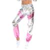 OBEEII Womens High Waisted Metallic Jogger Pants, Color Block Sweatpants Holographic Hip Hop Workout Trousers Club Wear #Sliver Medium view 1