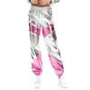OBEEII Womens High Waisted Metallic Jogger Pants, Color Block Sweatpants Holographic Hip Hop Workout Trousers Club Wear #Sliver Medium view 3