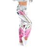 OBEEII Womens High Waisted Metallic Jogger Pants, Color Block Sweatpants Holographic Hip Hop Workout Trousers Club Wear #Sliver Medium view 4