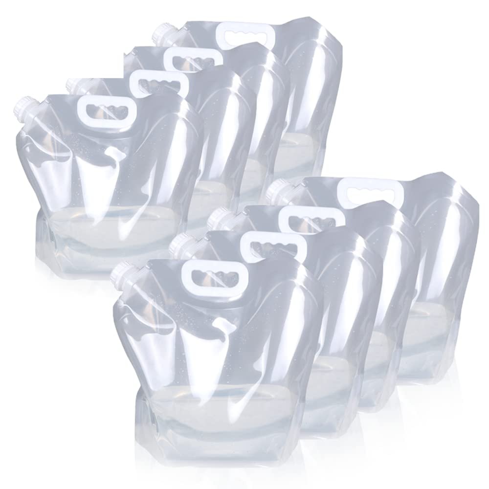 Soddeph Collapsible Water Container Bag, BPA Free Food Grade Clear Plastic Storage Jug for Sport Camping Riding Mountaineer,Freezable, Food Grade (8-pack-1.3 Gal)