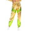 OBEEII Women's Glossy Metallic Hip-Hop Sweatpant Holographic Iridescence Jogger Pants Tapered Pant with Pockets Gold Large view 2